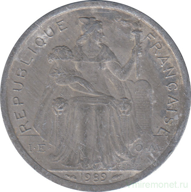 Монета. Французская Полинезия. 2 франка 1989 год.