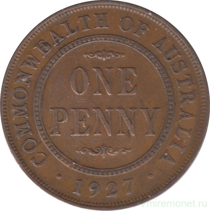 Монета. Австралия. 1 пенни 1927 год.