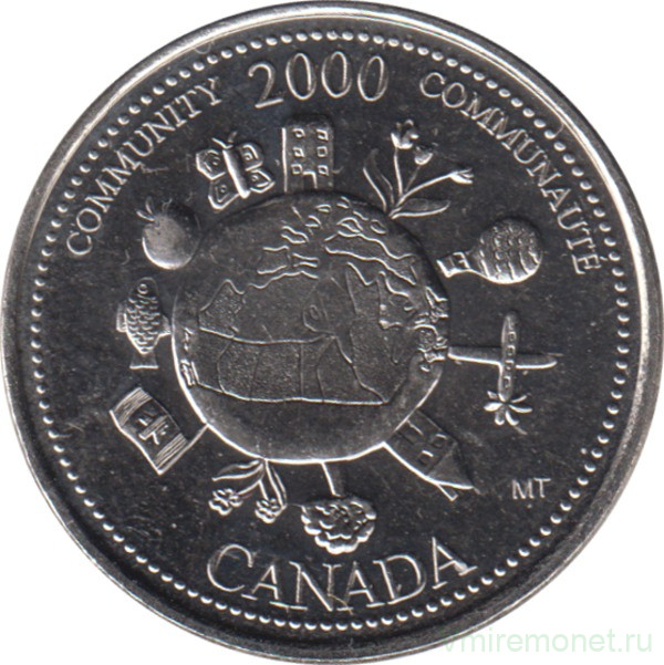 Монета. Канада. 25 центов 2000 год. Миллениум - сообщество.