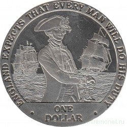 Монета. Острова Кука. 1 доллар 2007 год. Англия ожидает, что каждый выполнит свой долг. Нельсон и два корабля.