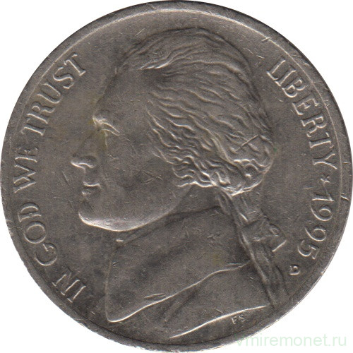 Монета. США. 5 центов 1995 год. Монетный двор D.