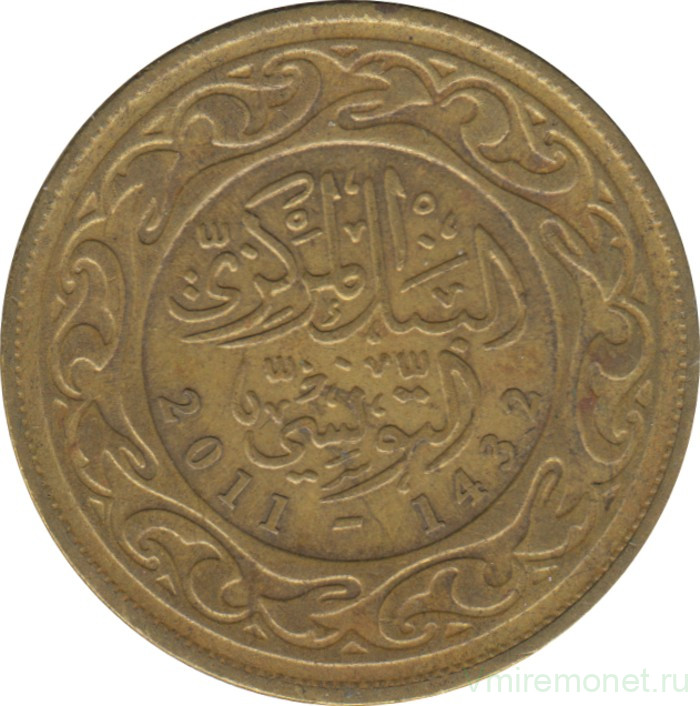 Монета. Тунис. 100 миллимов 2011 год.