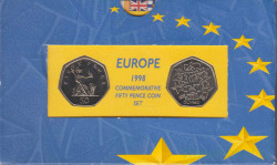 Монета. Великобритания. Набор 2 штуки. 50 пенсов 1998 год. 25 лет вступления в Европейское Экономическое Сообщество. В буклете.