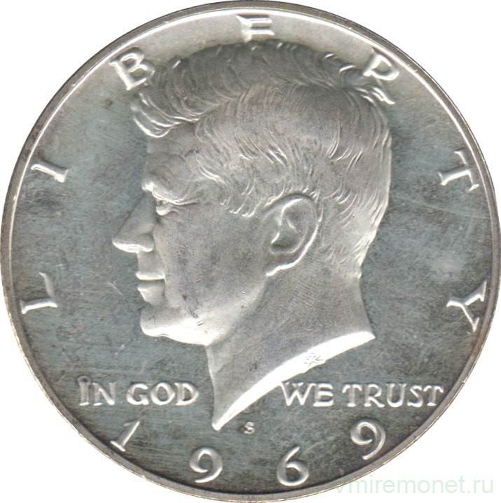 Монета. США. 50 центов 1969 год. Монетный двор S.