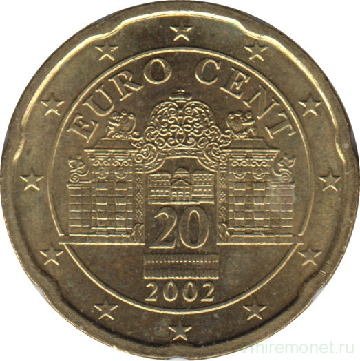 Монета. Австрия. 20 центов 2002 год.