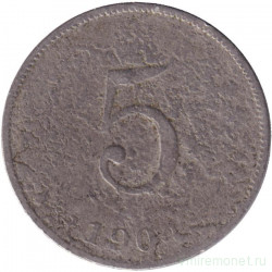 Монета. Гаити. 5 сантимов 1904 год. Номинал на аверсе.