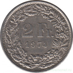 Монета. Швейцария. 2 франка 1974 год.