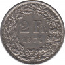  Монета. Швейцария. 2 франка 1974 год. ав.