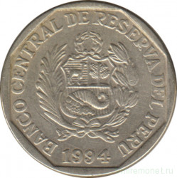 Монета. Перу. 50 сентимо 1994 год.