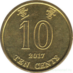 Монета. Гонконг. 10 центов 2017 год.