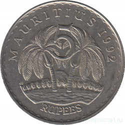 Монета. Маврикий. 5 рупий 1992 год.
