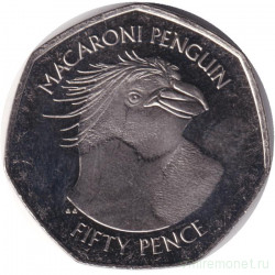 Монета. Фолклендские острова. 50 пенсов 2021 год. Золотоволосый пингвин.