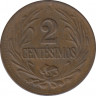 Монета. Уругвай. 2 сентесимо 1948 год. рев.