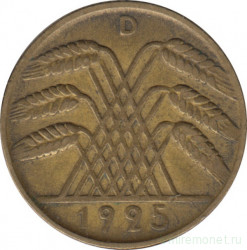 Монета. Германия. Веймарская республика. 10 рейхспфеннигов 1925 год. Монетный двор - Мюнхен (D).