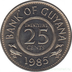 Монета. Гайана. 25 центов 1985 год.