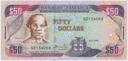 Банкнота. Ямайка. 50 долларов 2002 год. Тип 79c.