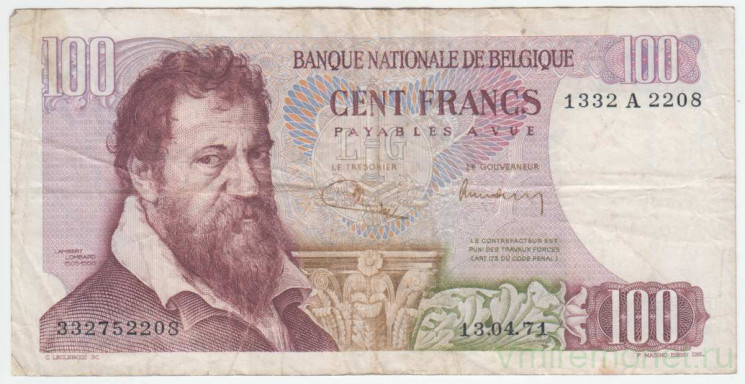 Банкнота. Бельгия. 100 франков 1971 год. Тип 134b (2). (13.04.1971)