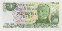 Банкнота. Аргентина. 500 песо 1977 год. Тип 303c.