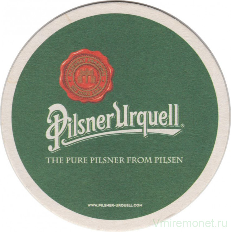 Подставка. Пиво  "Pilsner Urquell". (Круг, зелёная). Чехия.