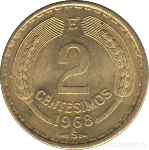 Монета. Чили. 2 сентесимо 1968 год.