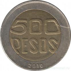 Монета. Колумбия. 500 песо 2010 год.