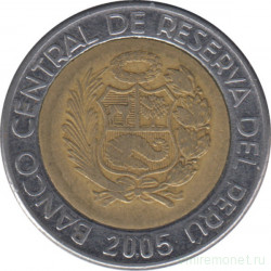 Монета. Перу. 2 соля 2005 год.