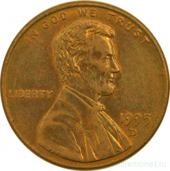 Монета. США. 1 цент 1995 год. Монетный двор D.