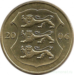Монета. Эстония. 1 крона 2006 год.