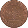  Монета. ФРГ. 2 пфеннига 1992 год. Монетный двор - Гамбург (J). ав.