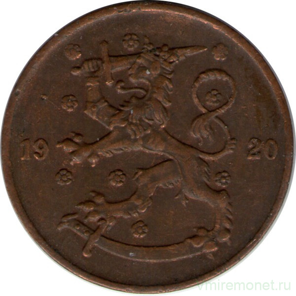 Монета. Финляндия. 5 пенни 1920 год.