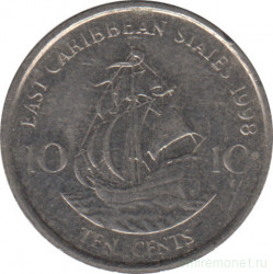 Монета. Восточные Карибские государства. 10 центов 1998 год.