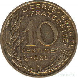 Монета. Франция. 10 сантимов 1980 год.