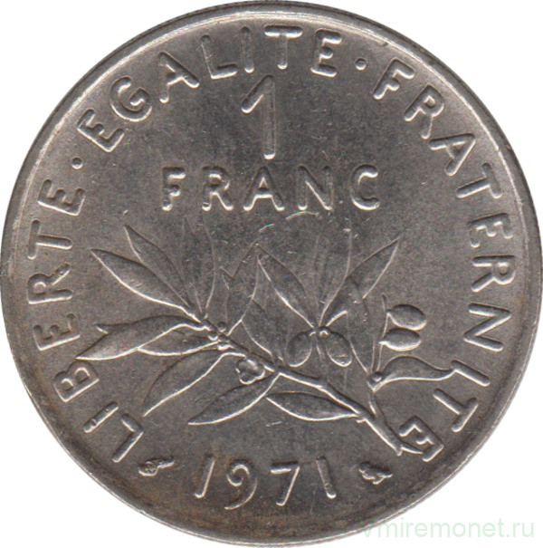Монета. Франция. 1 франк 1971 год.