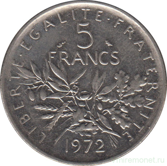 Монета. Франция. 5 франков 1972 год.
