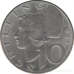 Монета. Австрия. 10 шиллингов 1981 год.