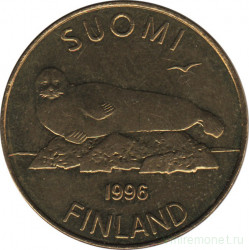 Монета. Финляндия. 5 марок 1996 год. Тюлень.
