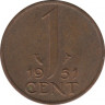 Монета. Нидерланды. 1 цент 1951 год. ав.