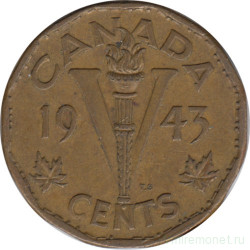 Монета. Канада. 5 центов 1943 год.