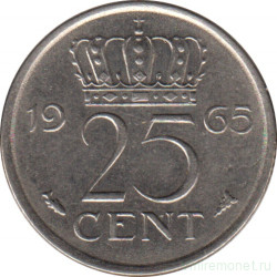 Монета. Нидерланды. 25 центов 1965 год.