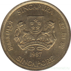 Монета. Сингапур. 5 центов 1987 год.