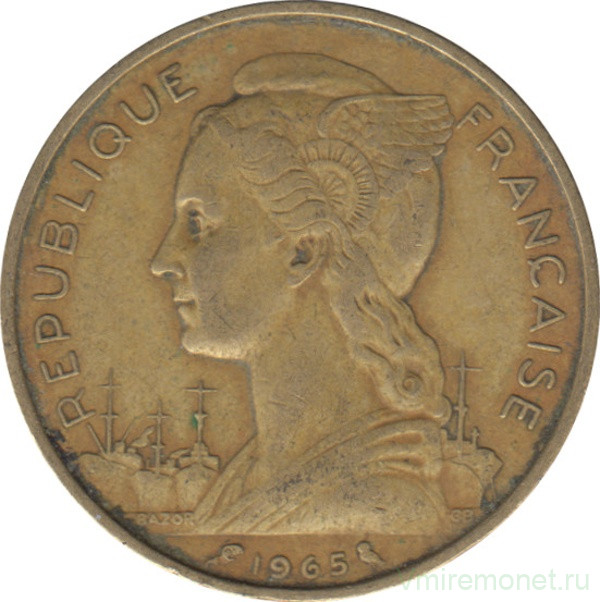Монета. Французское Сомали. 20 франков 1965 год.