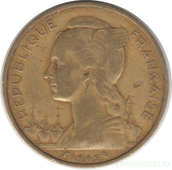 Монета. Французское Сомали. 20 франков 1965 год.