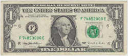 Банкнота. США. 1 доллар 1995 год. F. Тип 496а.