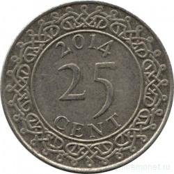Монета. Суринам. 25 центов 2014 год.