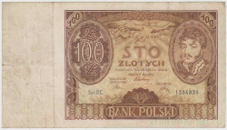 Банкнота. Польша. 100 злотых 1934 год. Водный знак - Ядвига. Тип 75а.