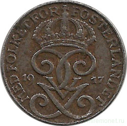 Монета. Швеция. 1 эре 1917 год.
