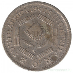 Монета. Южно-Африканская республика (ЮАР). 6 пенсов 1941 год.