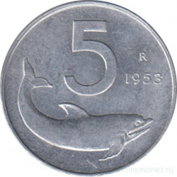 Монета. Италия. 5 лир 1953 год.