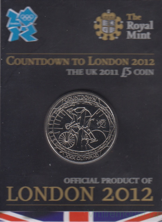Монета. Великобритания. 5 фунтов 2011 год. XXX летние олимпийские игры Лондон 2012. Велоспорт. Обратный отсчет - 1 год. В блистере. 