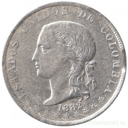 Монета. Колумбия. 50 сентаво 1882 год.